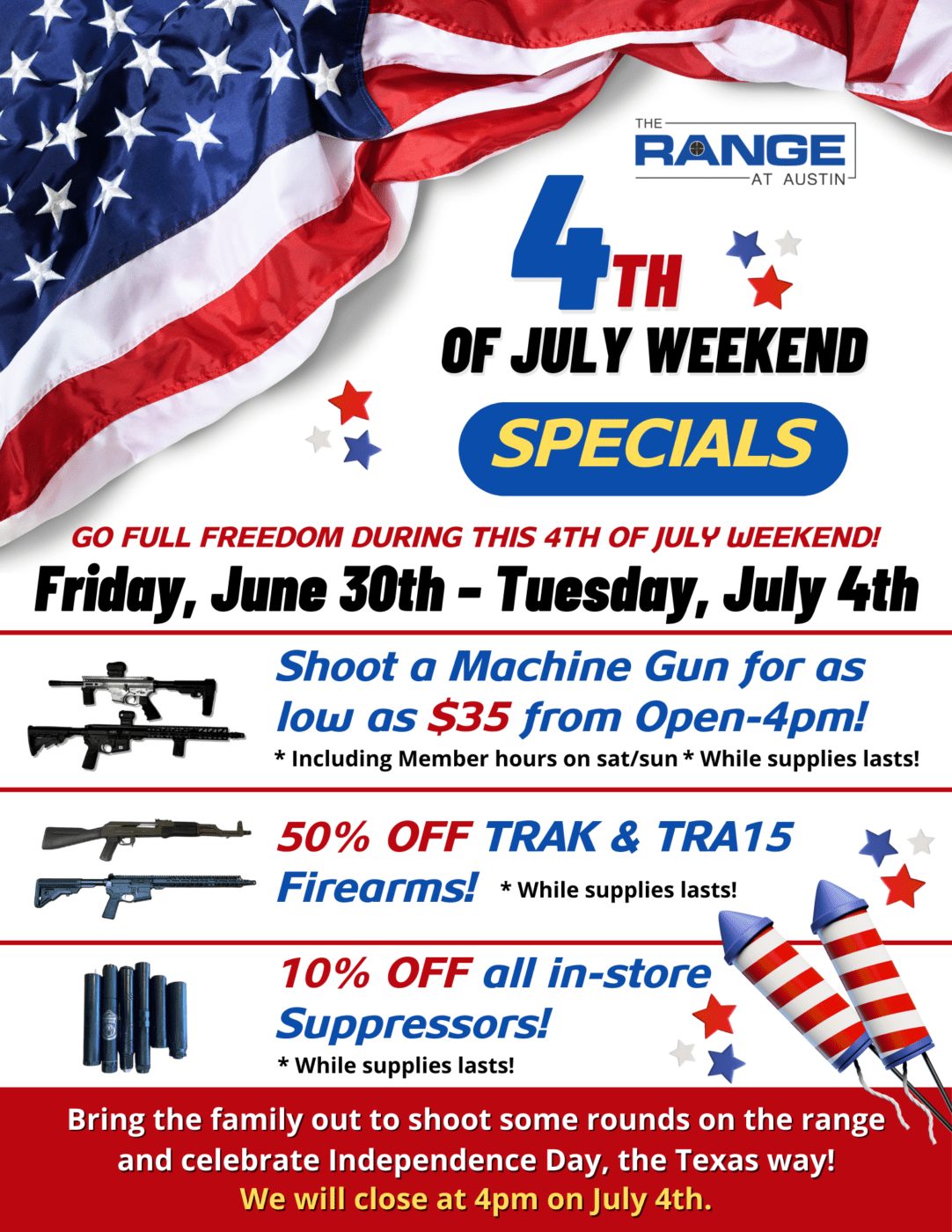 July 4th Specials 2023 The Range at Austin