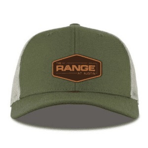 The Range at Austin Curved Trucker Hat Light Loden W/Leather Patch