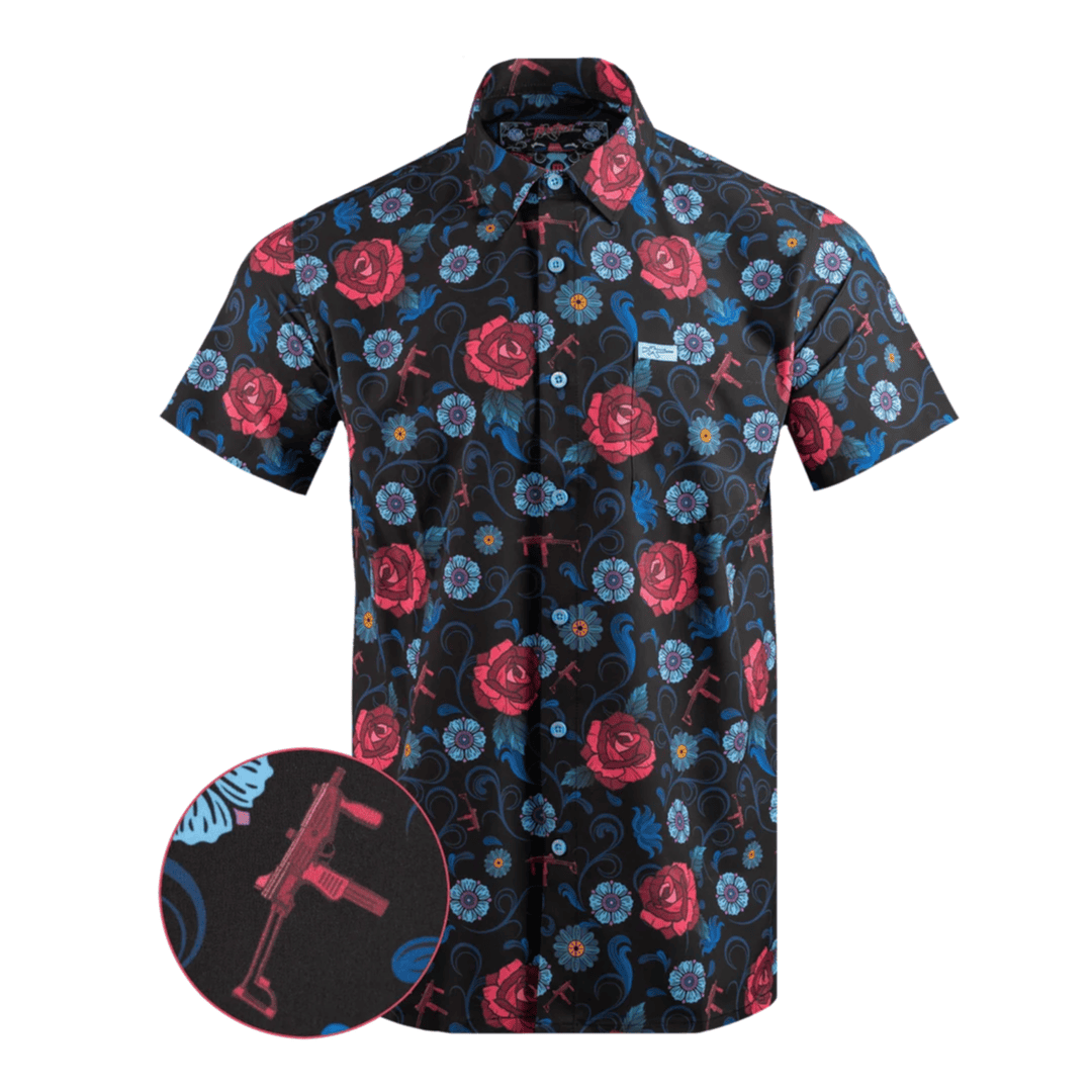 Retro Rifle Fiesta Blue/Pink Button Down Shirt