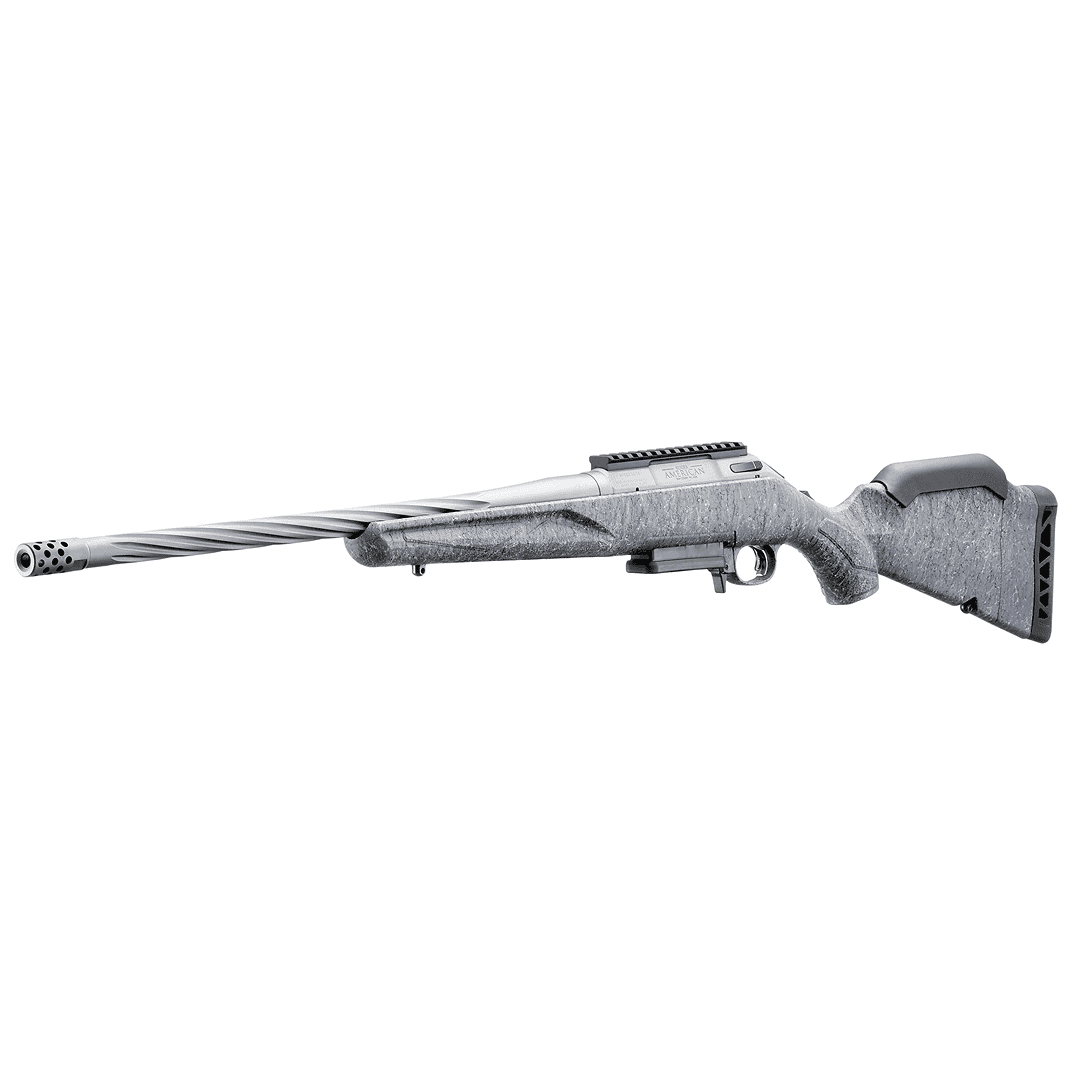 Ruger American Gen II 6.5 Creedmoor 20″ Spiral Fluted Gun Metal Gray Threaded Barrel W/Gray Splatter Stock
