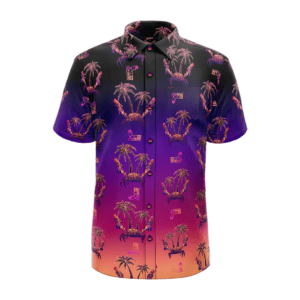 Retro Rifle Synth Crab Sunset Button Down Shirt